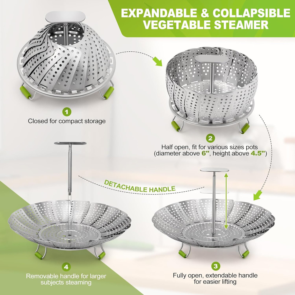 Steamer Basket, 3Rd Generation Stainless Steel Vegetable Steamer with Extendable