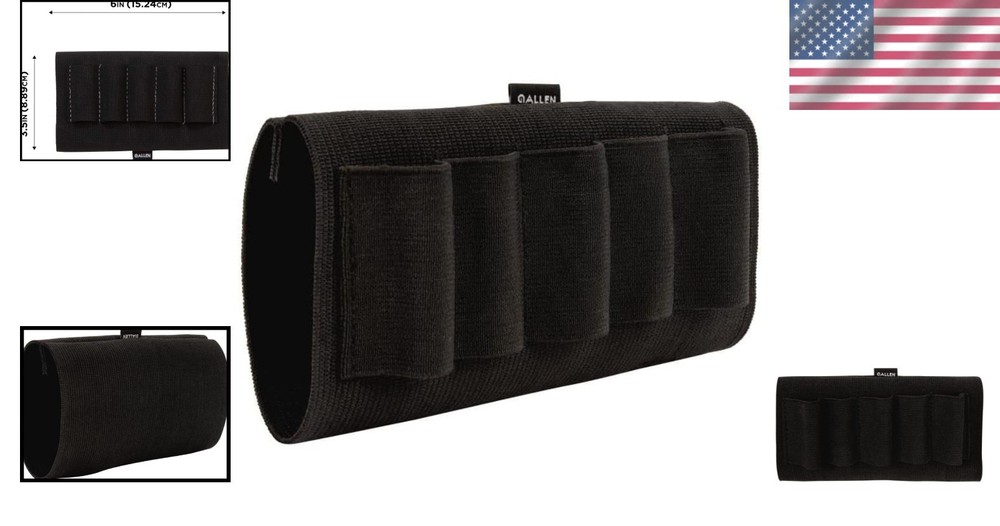 Elastic Buttstock Shell Holder for Shotguns Black Durable Blend Material