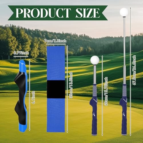 3 Pcs Right Hand Golf Training Aid Retractable Golf Swing Trainer Grip Blue