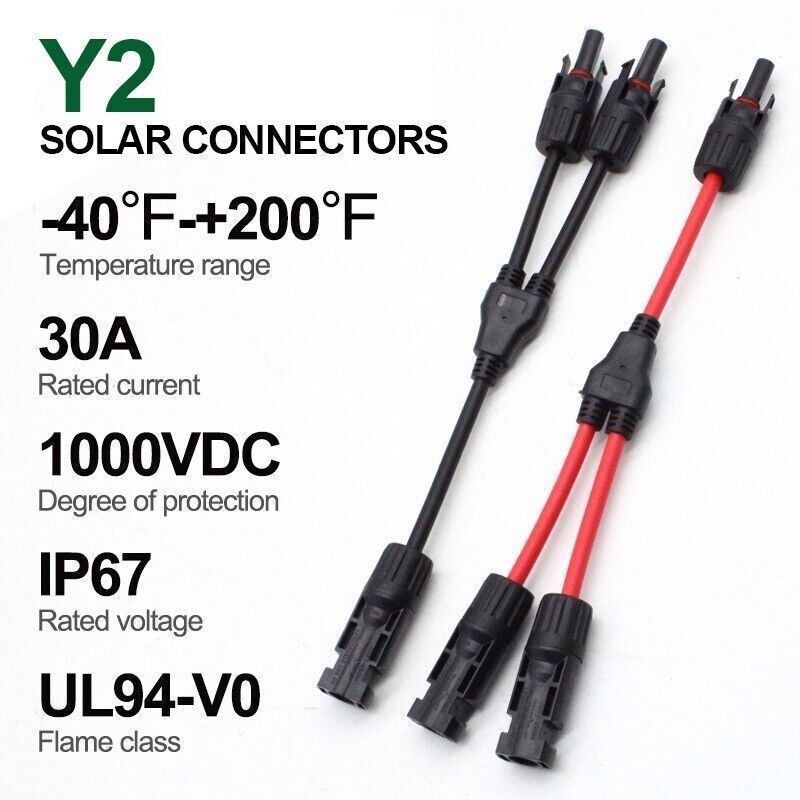 1pcs Y Branch Solar Panel Connector Cable 30A 1 to 2 Parallel Adapter Waterproof