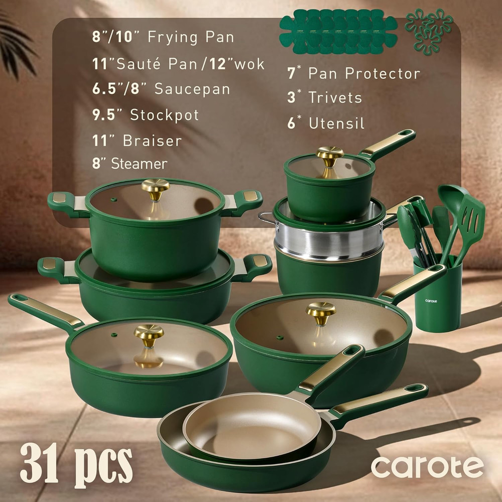 Pots and Pans Set Non Stick, Cookware Set, 31Pcs Nonstick Kitchen Set Induction