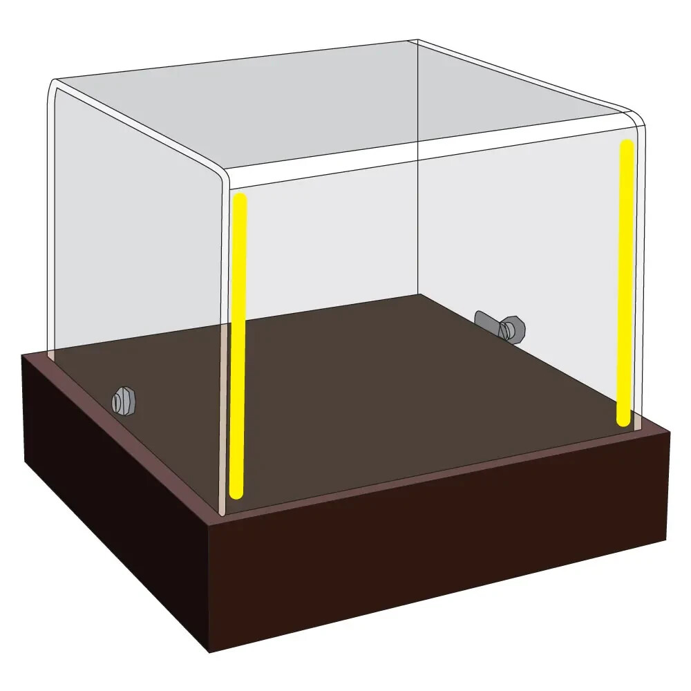Dark Walnut Clear Acrylic Locking LED Display Case 14.75" x 14.75" x 13.75"