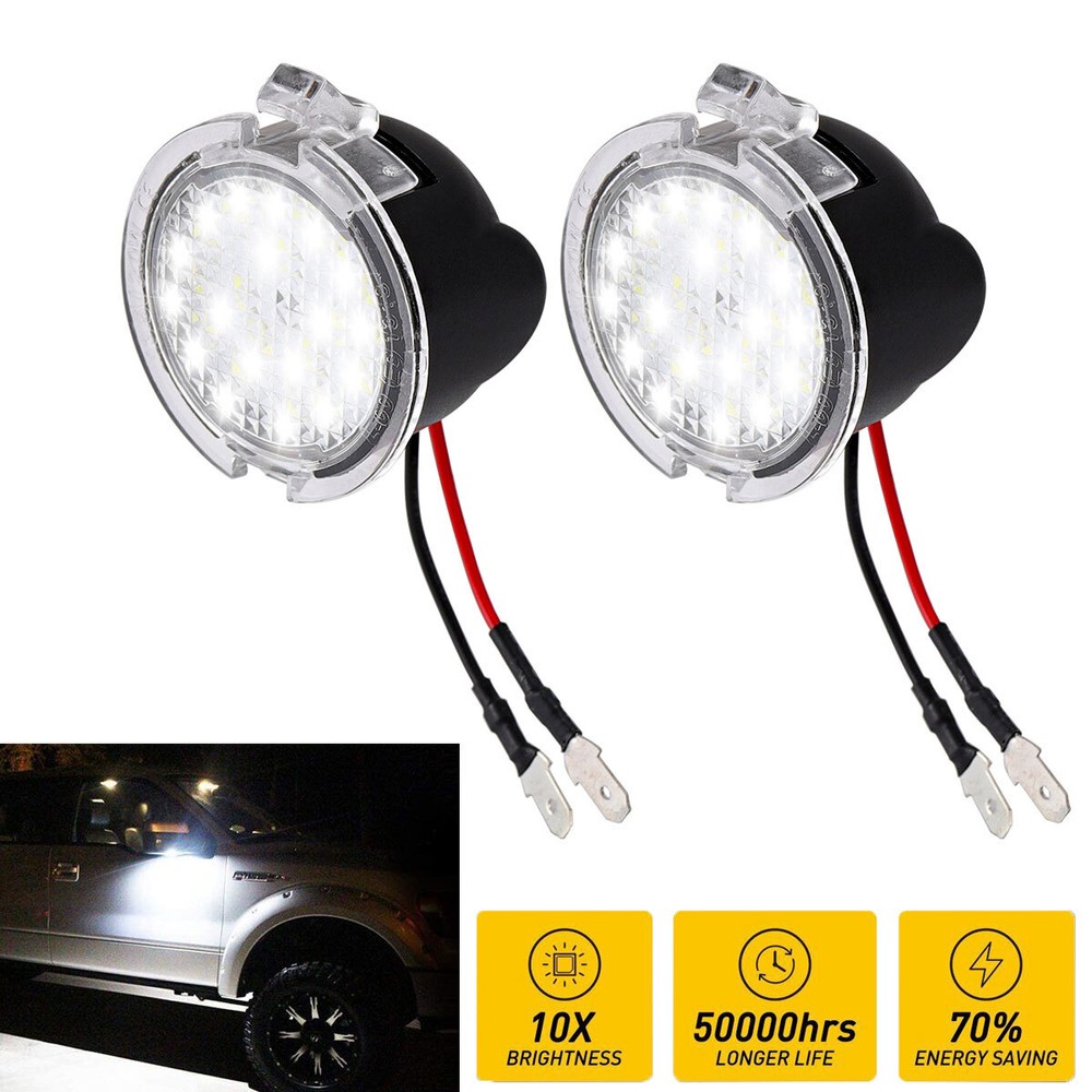 2PCS LED Side Rear View Mirror Puddle Lights For Ford F150 Explorer Edge Taurus