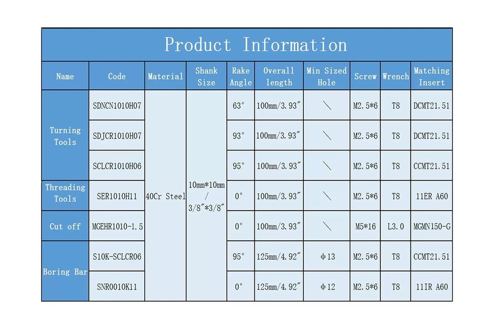 21PCS 3/8 " 10mm Shank Indexable Carbide Lathe Turning Insert Tool Holder