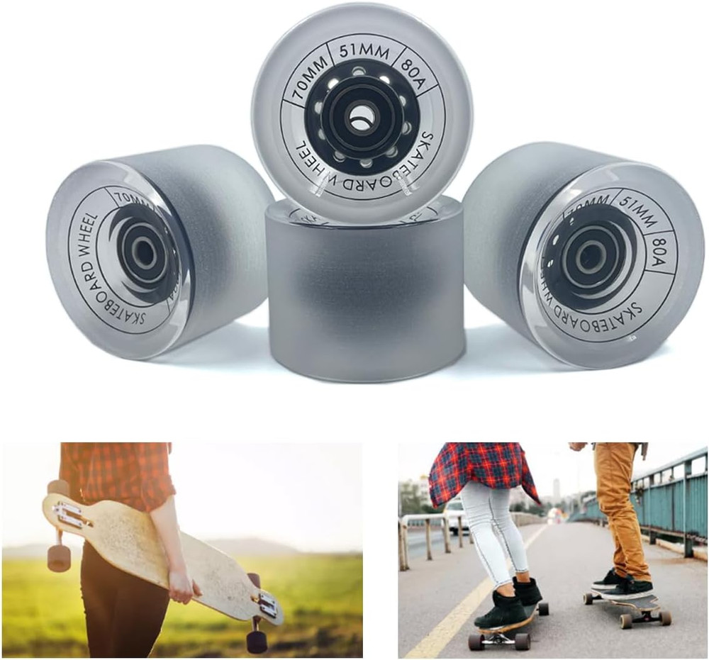 70mm Longboard Wheels 80A with ABEC-9 Bearings Riser Pads Hardware Kit