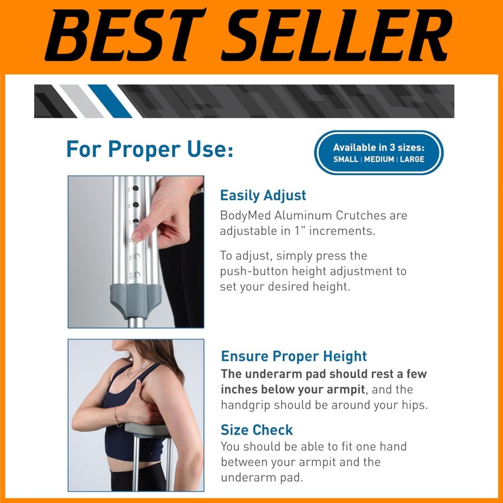 Reliable Aluminum Crutches - Push Button Height Adjust.