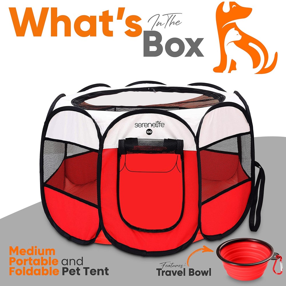 SereneLife SLPTMR108 Medium Portable Foldable Pet Tent - 8-Panel