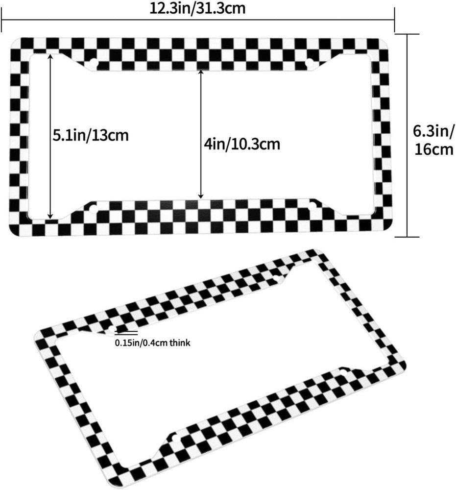 Checkerboard Black and White License Plate Frame, Set one size,