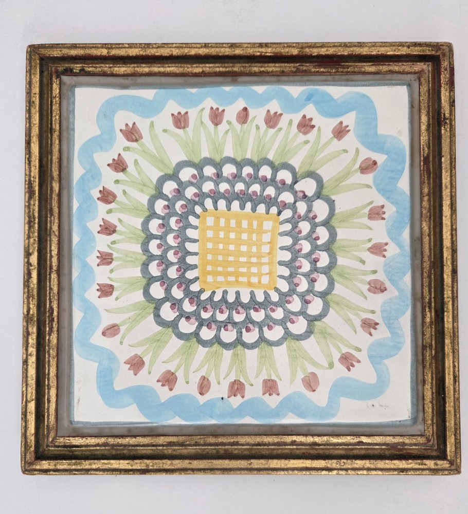 MacKenzie Childs Framed King Ferry Pattern Framed Pottery Tile Trivet 7.5"