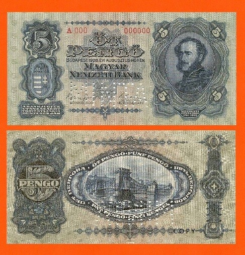 HUNGARY 5 PENGO 1938 *  Copy