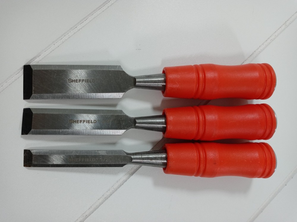Sheffield 3 Pc Chisel Set Plastic Handles 1", 3/4", 1/2" New