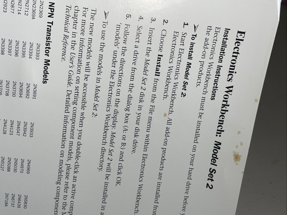 Model Set 2 For Electronics Workbench 4.1 3.5" Disk Computer PC Windows Software