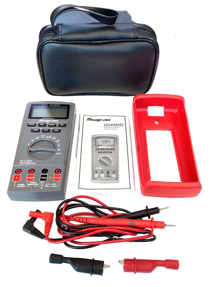 Snap On Auto Ranging Digital Multi Meter Kit Leads Pouch Manual EEDM504D MINT