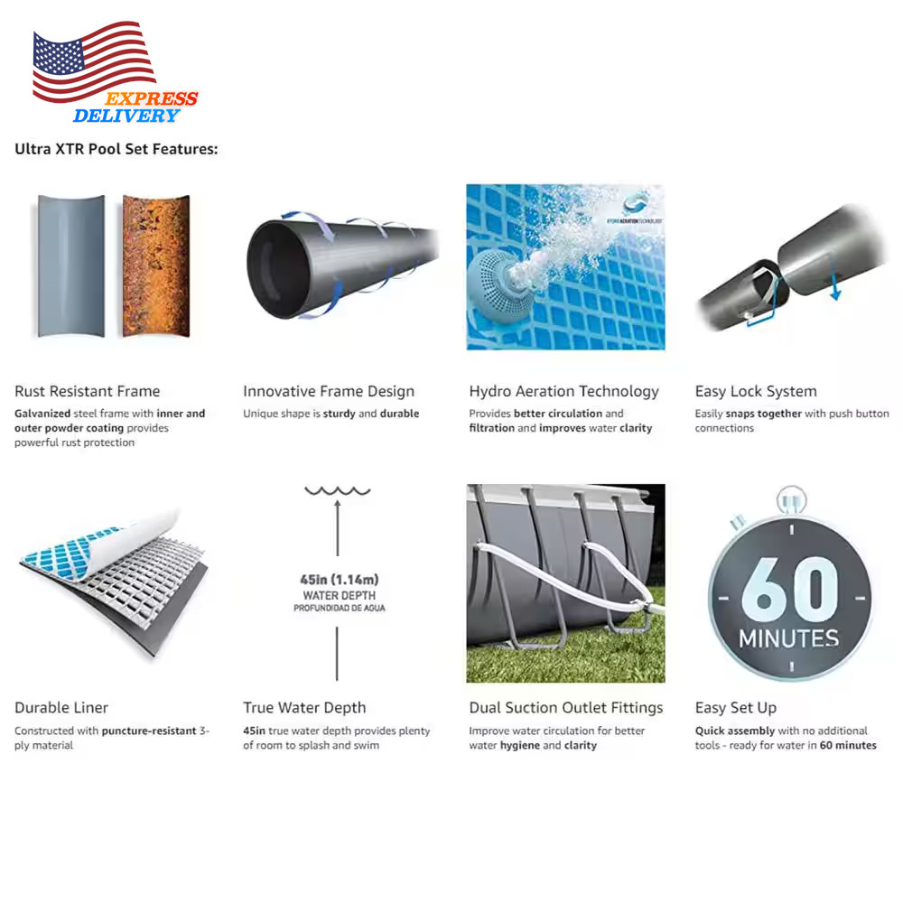 Ultra XTR 18 Ft. X 9 Ft. Rectangular 52" Deep Hard Sided above Ground Pool Set