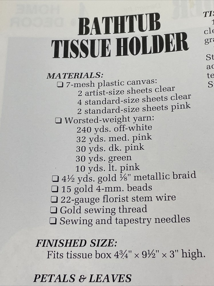 Annie's Attic Bathtub Tissue Holder Plastic Canvas Pattern