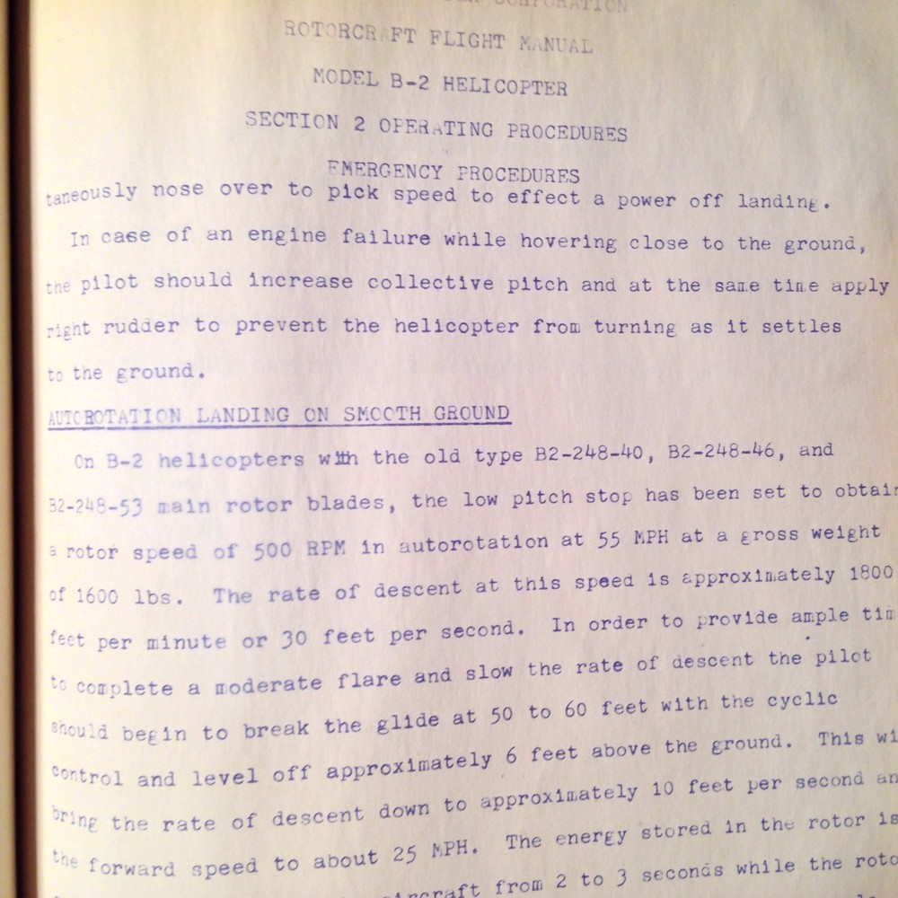 Original Brantly B-2 Helicopter Rotorcraft Flight Manual
