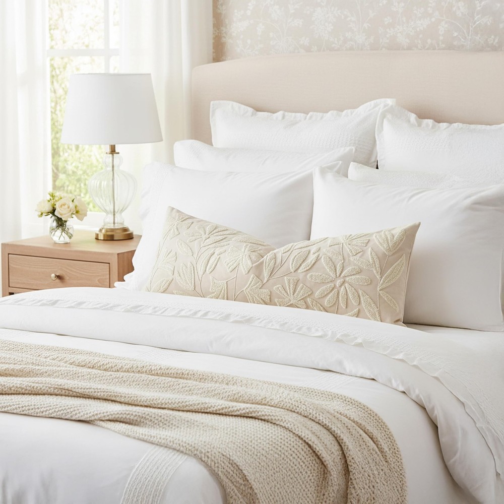 BlissBlush 14x36 Lumbar Pillow Cover for Bed, Rectangular Decorative Long Thr...