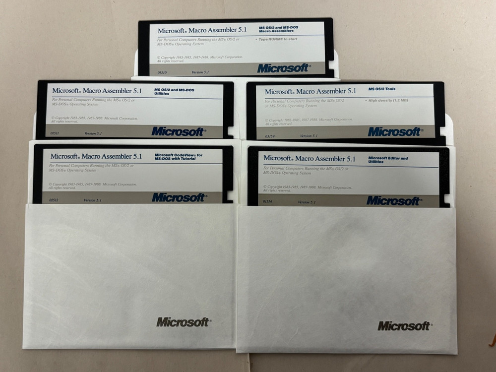 Microsoft Macro Assembler 5.1 OS/2 & MS-DOS Software 5.25" Disks