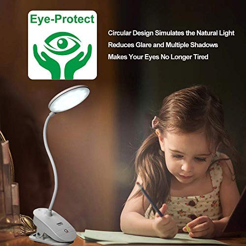 2 Pack Clip on Lamp,Battery Powered Reading Light,Clamp for Bed 2 Pack White