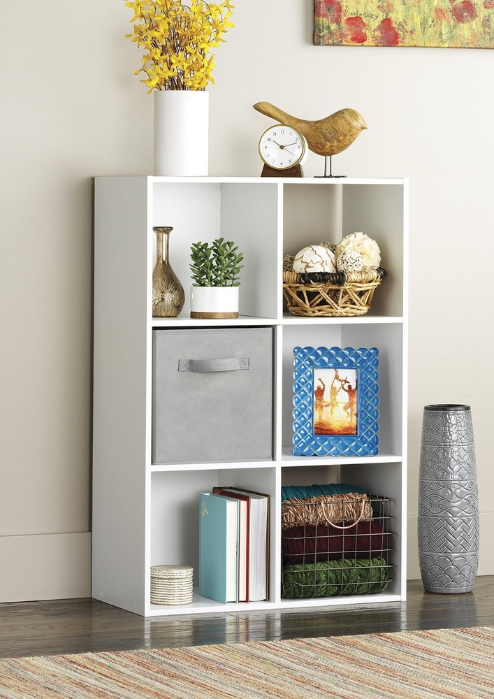 Whitmor 6 Cube Bookcase 3 Tier Stackable MDF Open Storage Organizer White 23.7x1