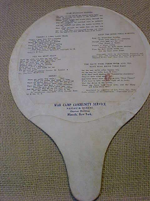 ORIGINAL WWI WAR CAMP COMMUNITY SERVICE FAN - 1918
