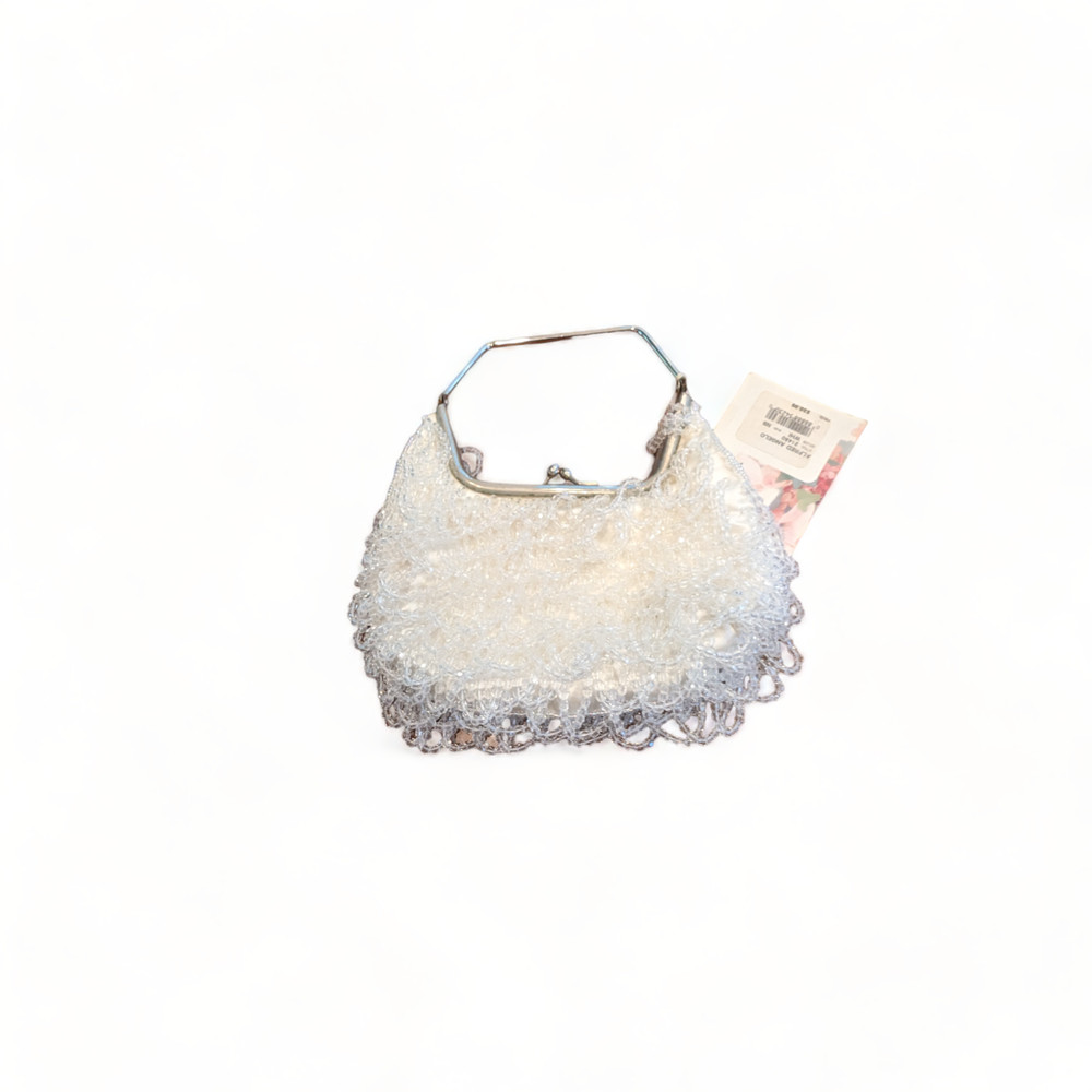 NWT ALFRED ANGELO WHITE BEADED SEQUIN EVENING BAG BRIDE SILVERTONE HANDLE LATCH