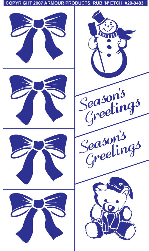 Rub 'n' Etch Glass Etching Stencil  ~ Holiday Bows