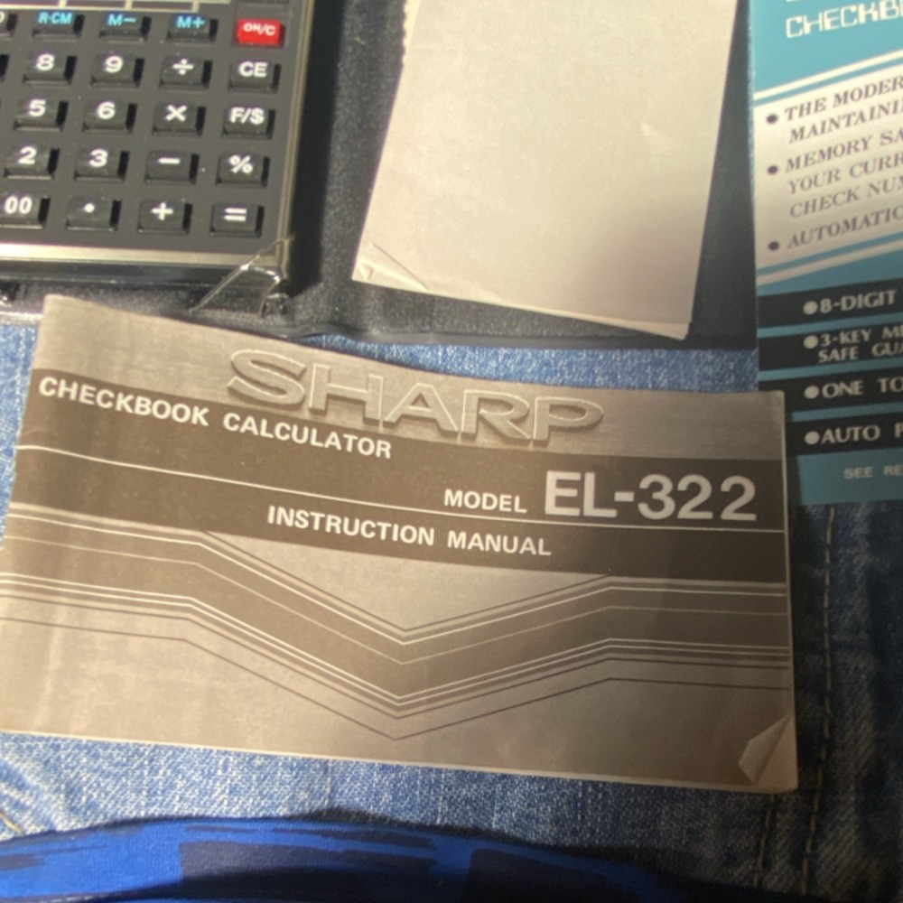 Sharp EL-322 Vintage Checkbook Calculator with Case, Box, and Manuals