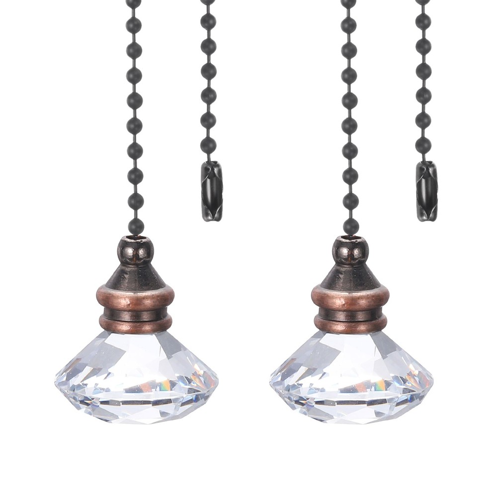 Ceiling Fan Pull Chain, 2Pcs 12" Diamond Pendant Chain Extender, Clear