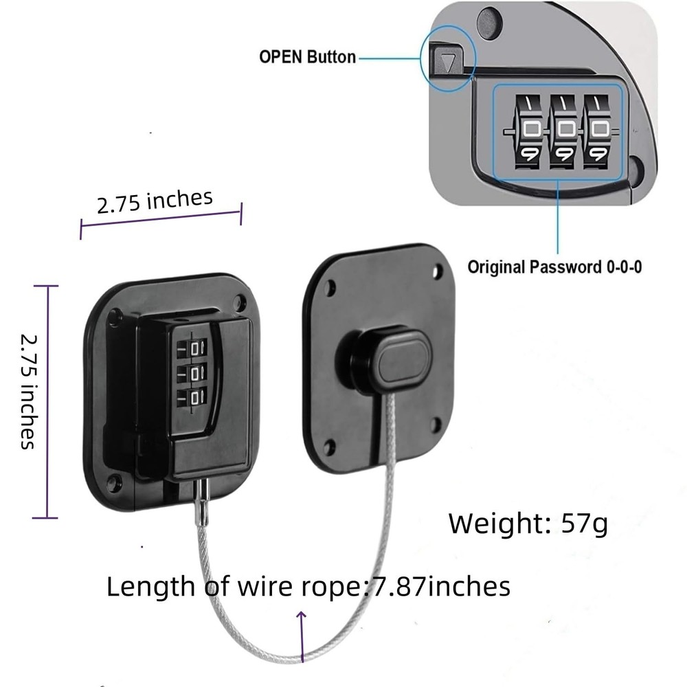 2 Pack Refrigerator Lock - Heavy Duty Combination Fridge Lock, Black