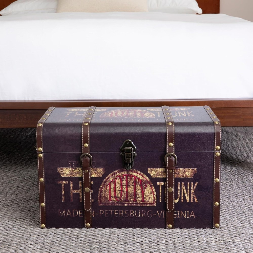 Vintage Decorative Storage Trunk with Strong MDF Frame and Unique Leather Straps
