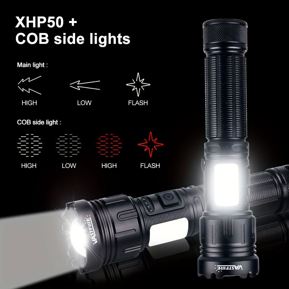 2X 20W COB LED Flashlight Zoomable USB Rechargeable White Red Light for Camping