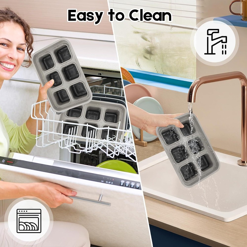 Ice Cube Tray,2 Pack Silicone & Plastic Ice Trays for Freezer