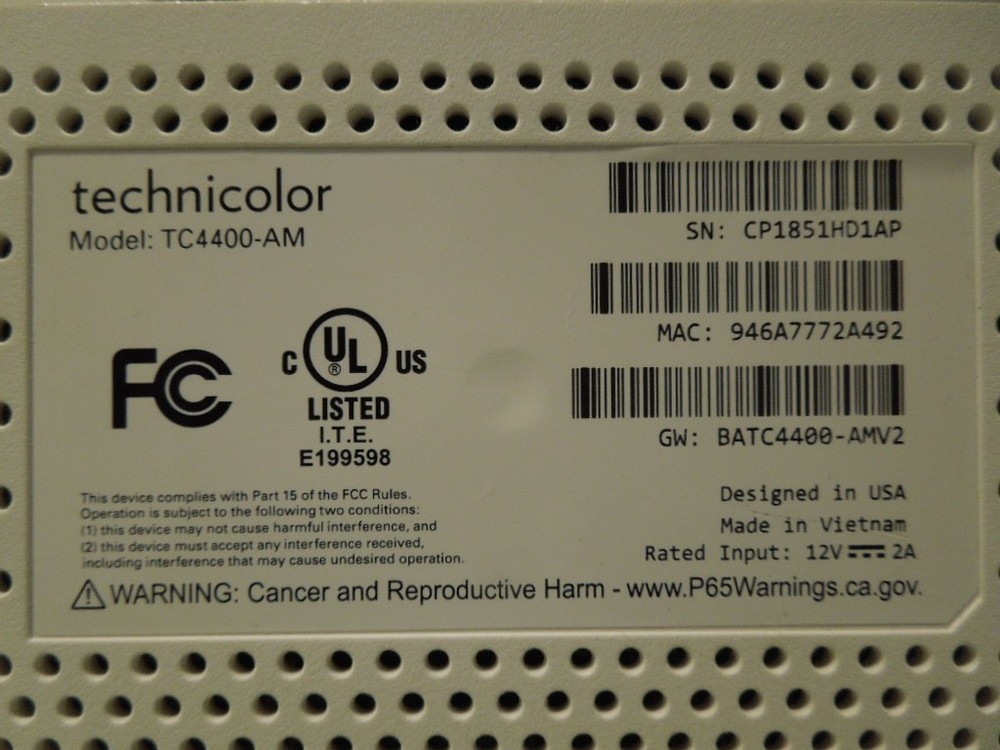 TECHNICOLOR TC4400-AM DOCSIS 3.1 CABLE MODEM