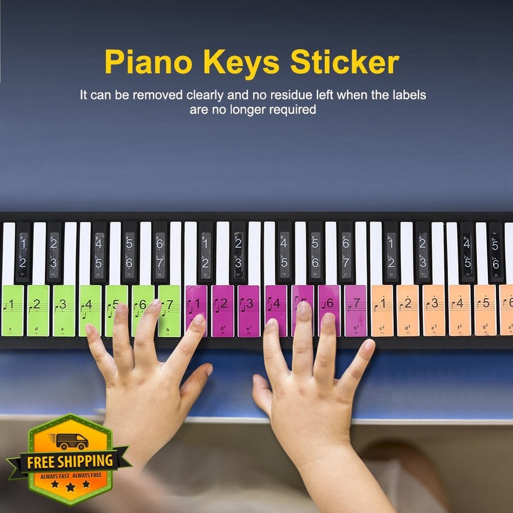 Piano Keyboard Stickers 49 61 88 Key Multicolor Learning Labels