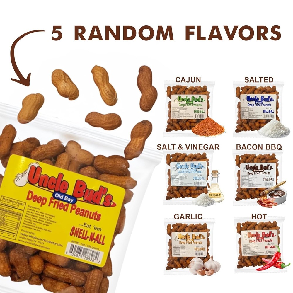 Uncle Buds Deep Fried Peanuts In Shell 5 Pack, Peanuts Individual Packs Salte...