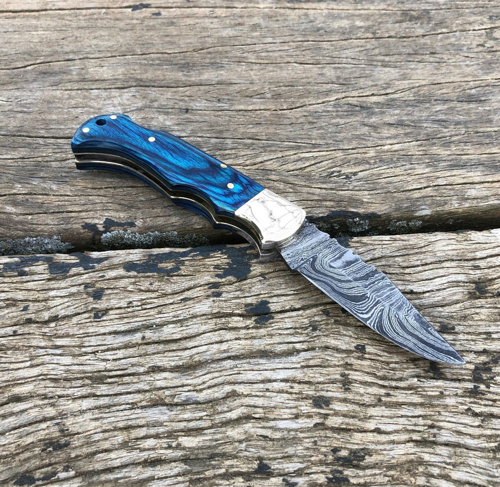 Handmade Damascus Folding Pocket Knife With Small Defects 6.5" (See Description)