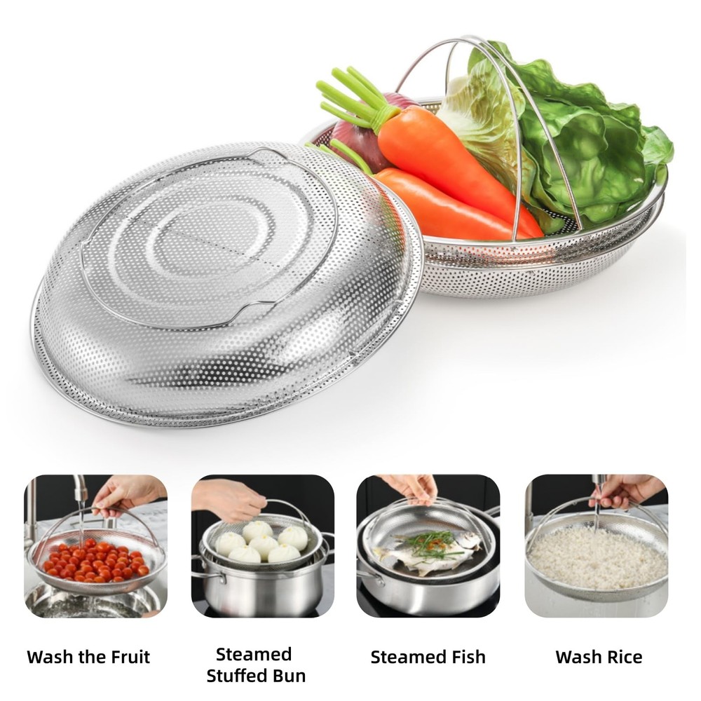 3 Pack Steamer Basket for Cooking, Micro-Perforated Strainer Colander Set, St...