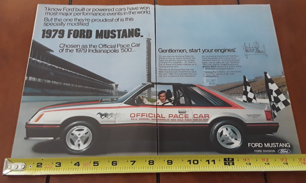 1979 MUSTANG PACE CAR INDIANAPOLIS 500 ORIGINAL 2 PAGE AD