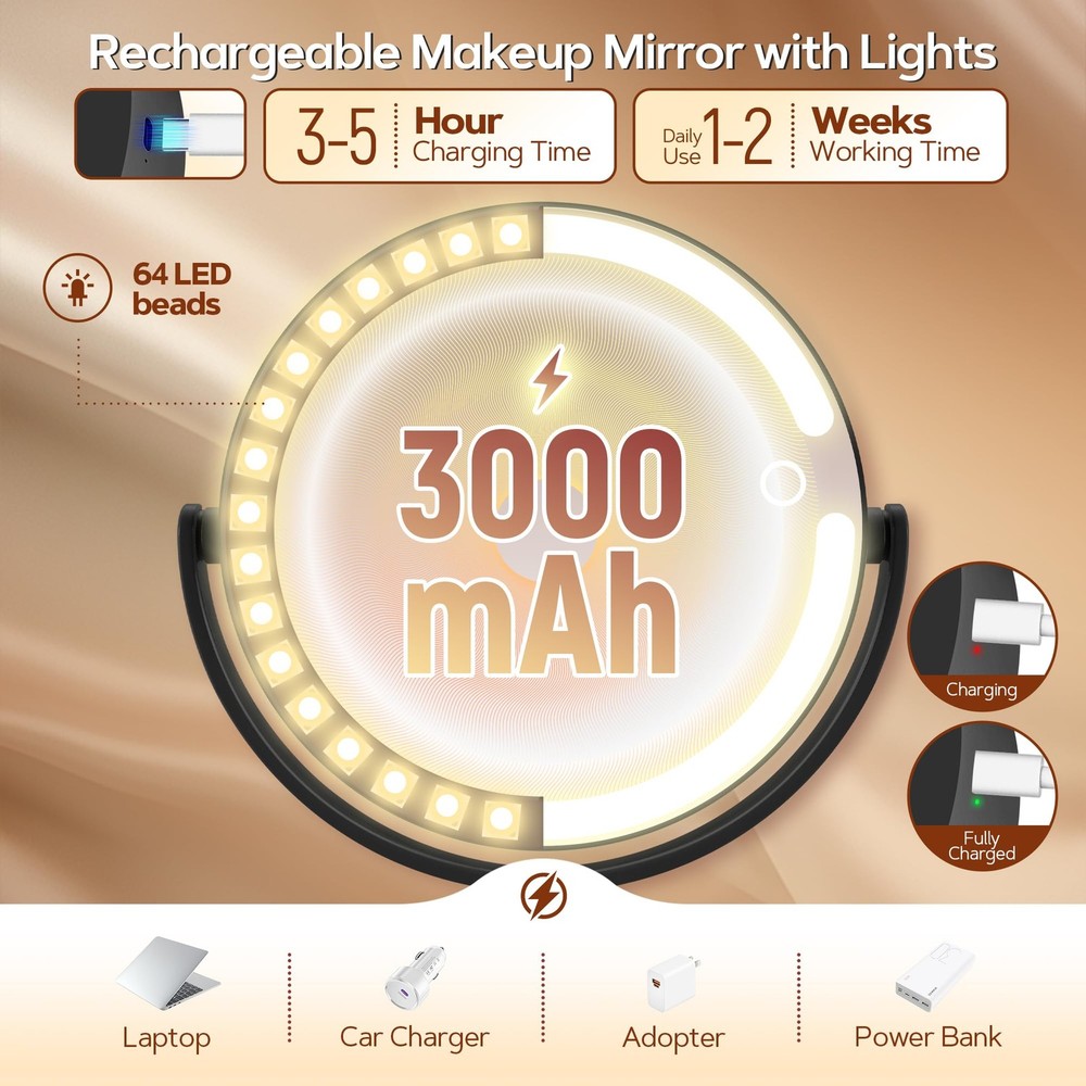 Makeup Mirror with Lights Lighted Magnifying Mirror 30X with 3 Lighting and A...