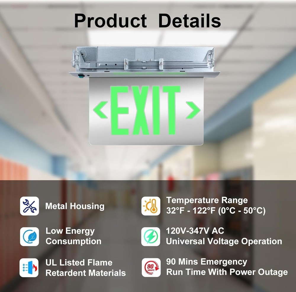 Qllite LED Exit Sign Emergency Light Battery Backup Double-Sided Green UL