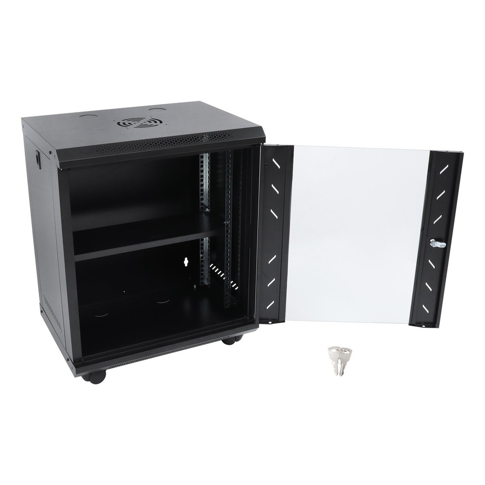 12U Wall Mount Server Rack 15.5" Deep Locking Glass Door & Panels