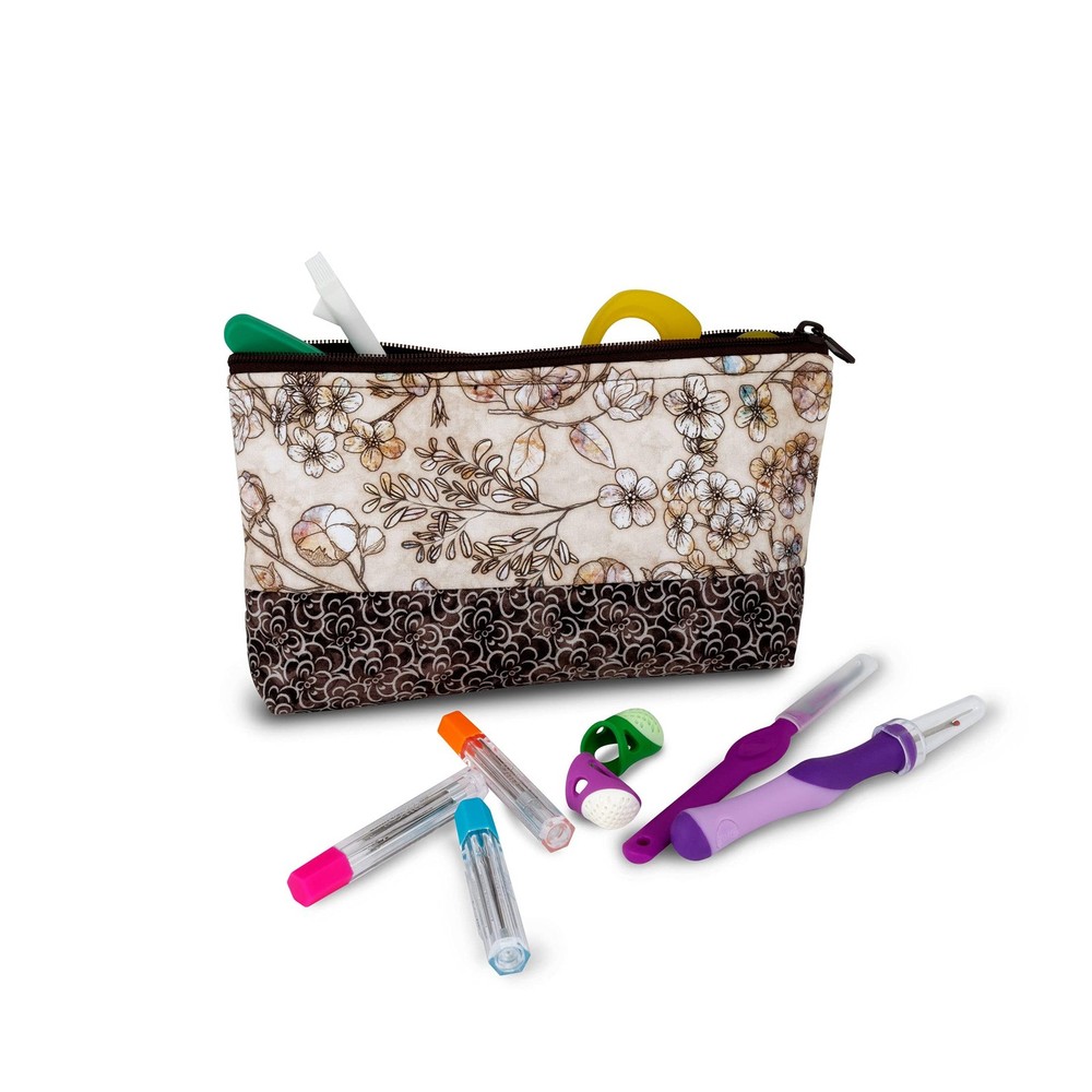 Dritz Medium Sewing Basket with Zippered Case, Neutral Floral
