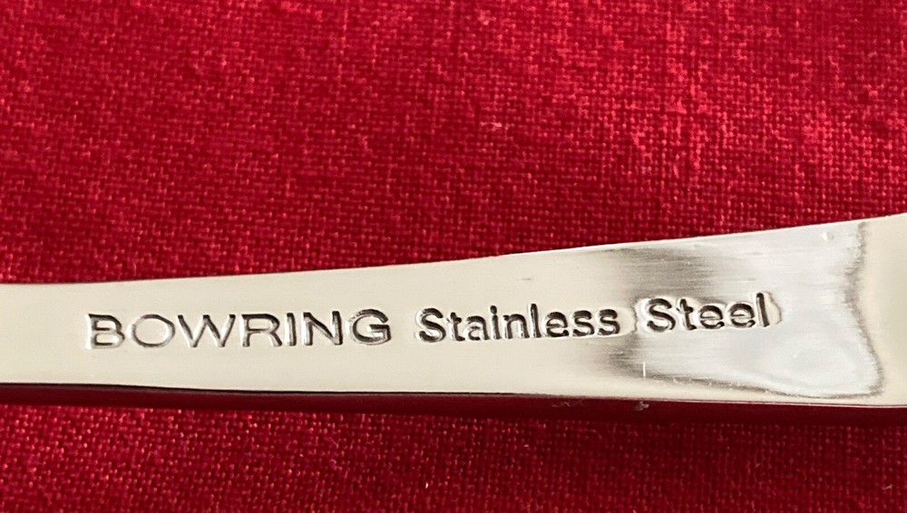 Bowring Unknown Pattern Groove Handle Soup Spoon 7/8" Stainless Steel Flatware