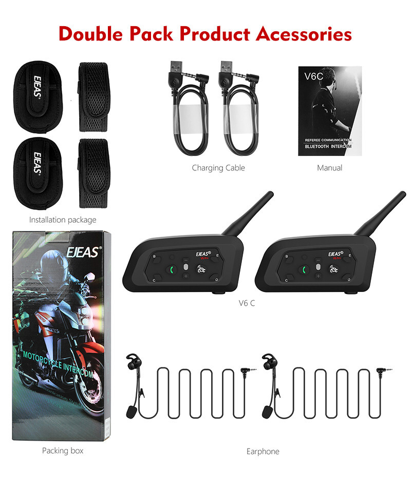 2 Set Full Duplex Sccocer Bluetooth Referee Intercom Headset Earpiece for 2 User