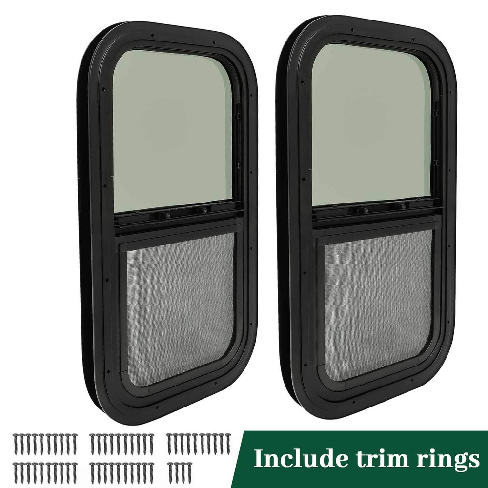 2 Pack 12 x 22 Wall Vertical RV Window Cargo Trailer W/ Screen & Trim Ring