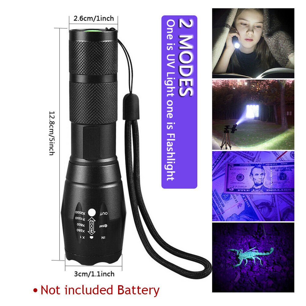 2 Pack UV Torch Ultra Violet+White Lights LED Flashlight Blacklight Lamp 2 Modes