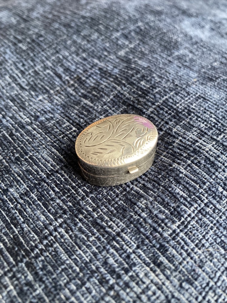 vintage sterling silver engraved oval pill box
