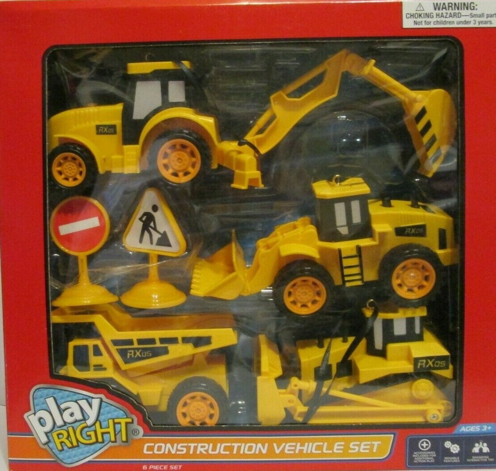 Construction Equipment Large 6 Pc Set Ornaments Backhoe Dozer Excavator BOGO