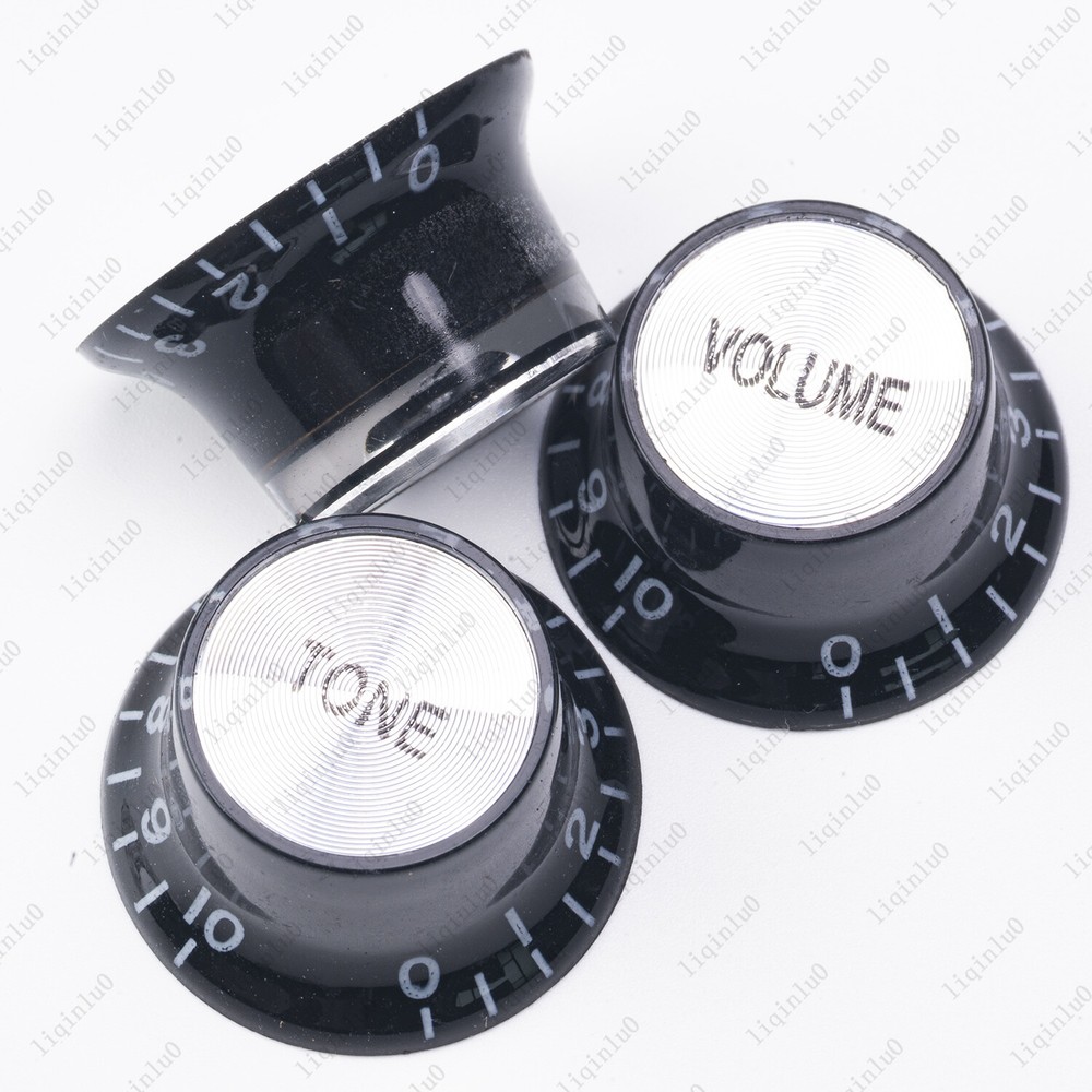 4 Pcs 60s Guitar Reflector Knobs Black/Silver Top Hat Knobs For LP Epiphone SG